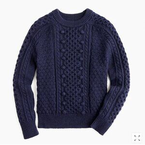 J. Crew Navy Blue Popcorn Cable Knit Crew Neck Sweater Lamb's Wool Blend Size M